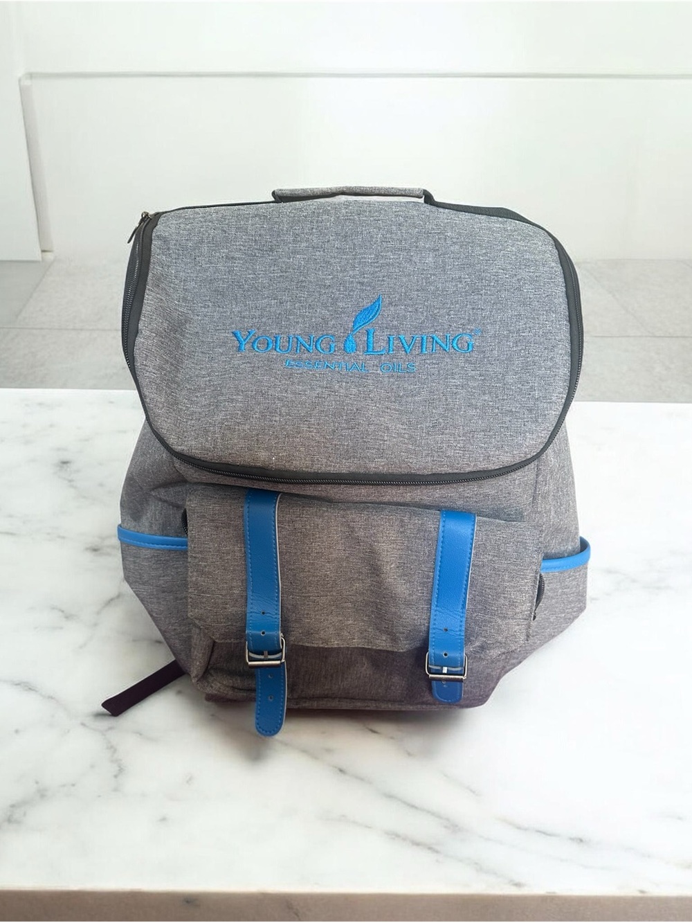 Young Living Gray and Blue Logo Backpack